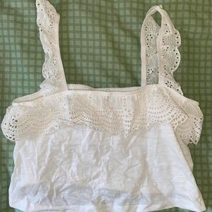 White Summer Beach Eyelet Ruffle Cropped Lightweight Tank Top